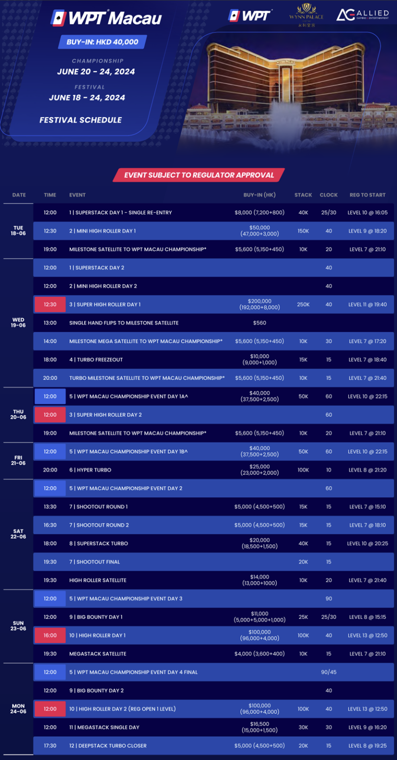 WPT 마카오 대회 일정