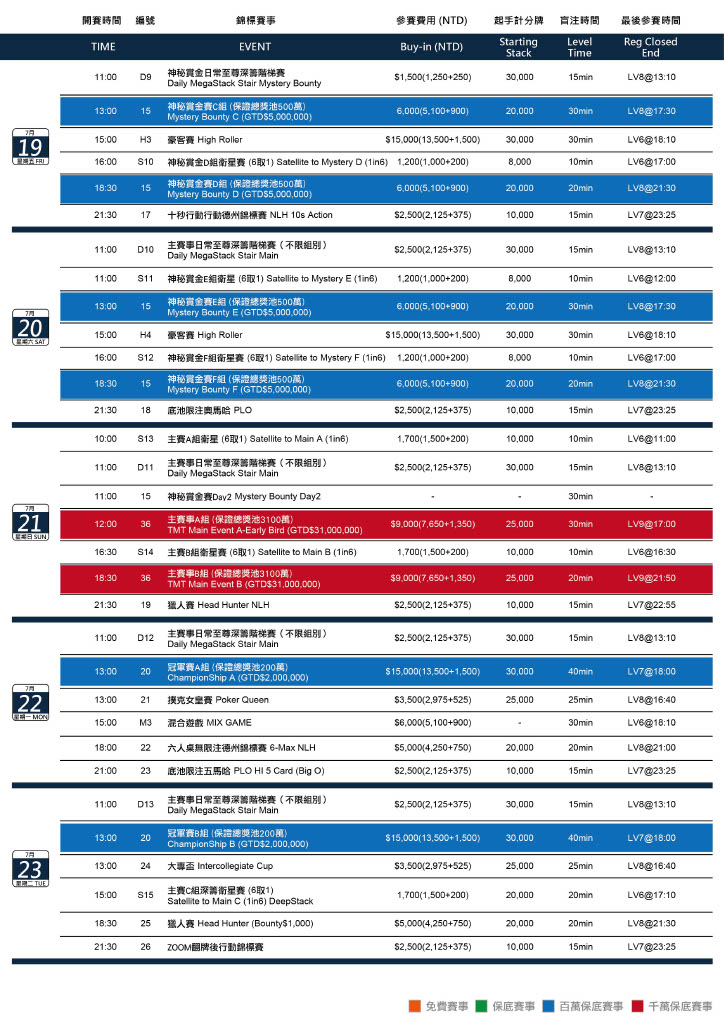 TMT 경기 일정 7/11 to 7/29