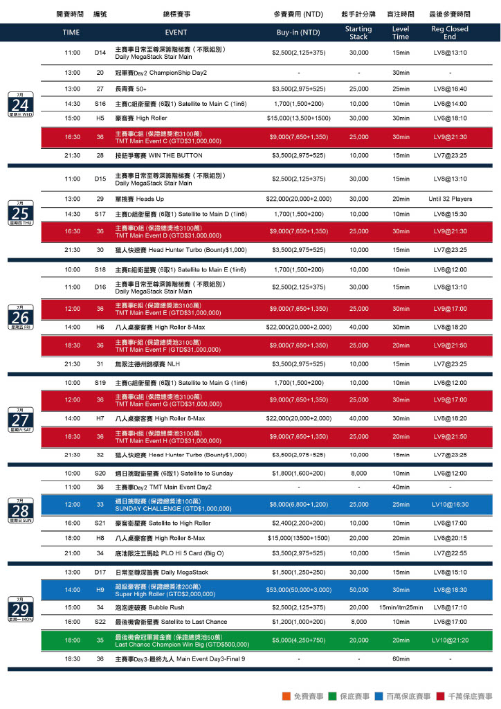 TMT 경기 일정 7/11 to 7/29