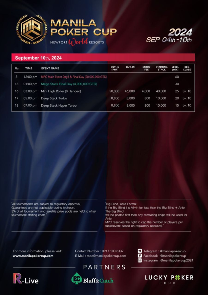 9/4 ~ 마닐라 포커컵 (마닐라, 뉴포트 월드 리조트)