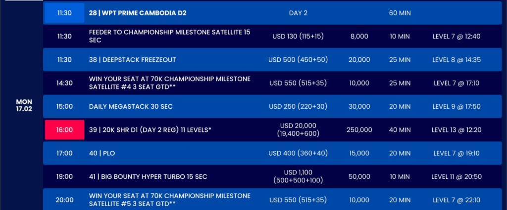 2/6~2/24 나가월드 프놈펜 일정의 WPT 캄보디아