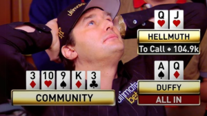 월드 시리즈 포커 메인 이벤트에서 아마추어 블러프스 올인 대 필 헬무스!