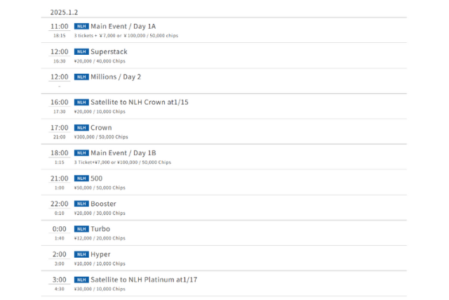 12/30~1/5 JOPT 도쿄 #1 (일본, 도쿄) 대회 일정