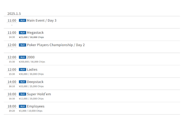 12/30~1/5 JOPT 도쿄 #1 (일본, 도쿄) 대회 일정