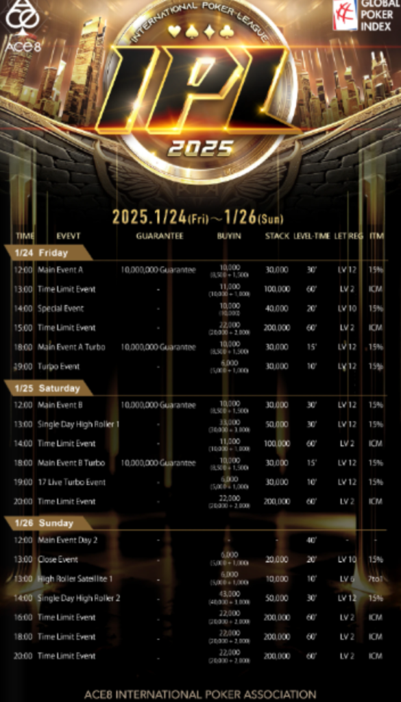 1월 24일~1월 26일 IPL 2025(타이베이, 대만) 토너먼트 일정