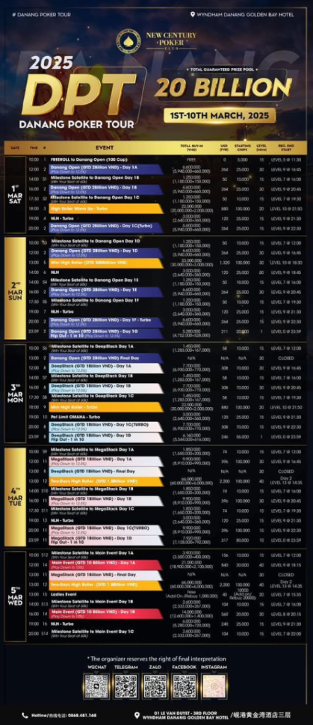 3월 1일~3월 10일 뉴 센추리 포커 클럽 다낭 포커 투어