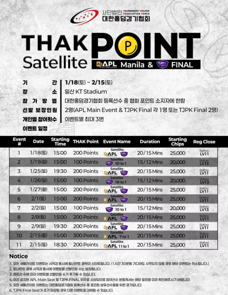 1/18~2/15 THAK 포인트 위성 일정 안내