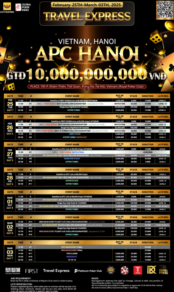 2월 25일~3월 3일 APC 하노이 (베트남, 하노이) VND 10B GTD 경기 일정