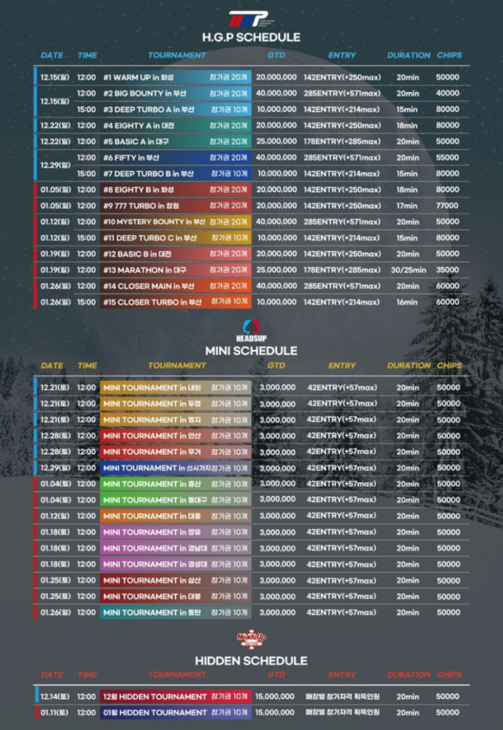 12/14~1/26 홀덤 그랑프리 토너먼트 일정