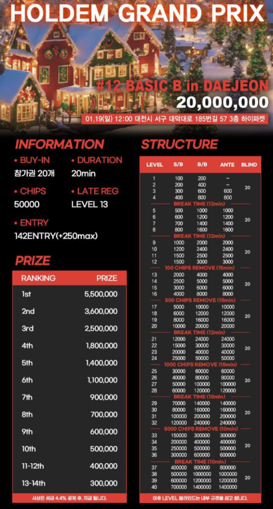 12/14~1/26 홀덤 그랑프리 토너먼트 일정
