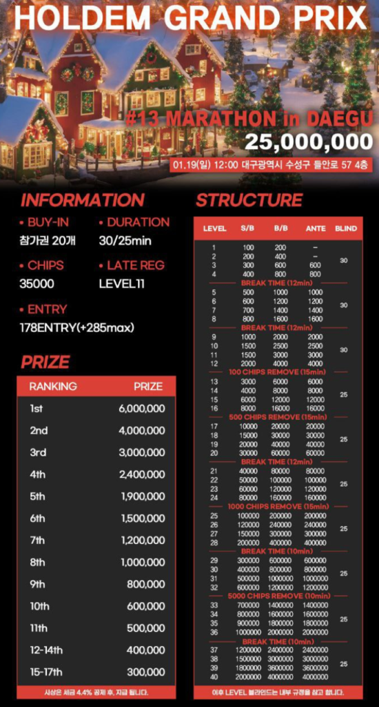 12/14~1/26 홀덤 그랑프리 토너먼트 일정