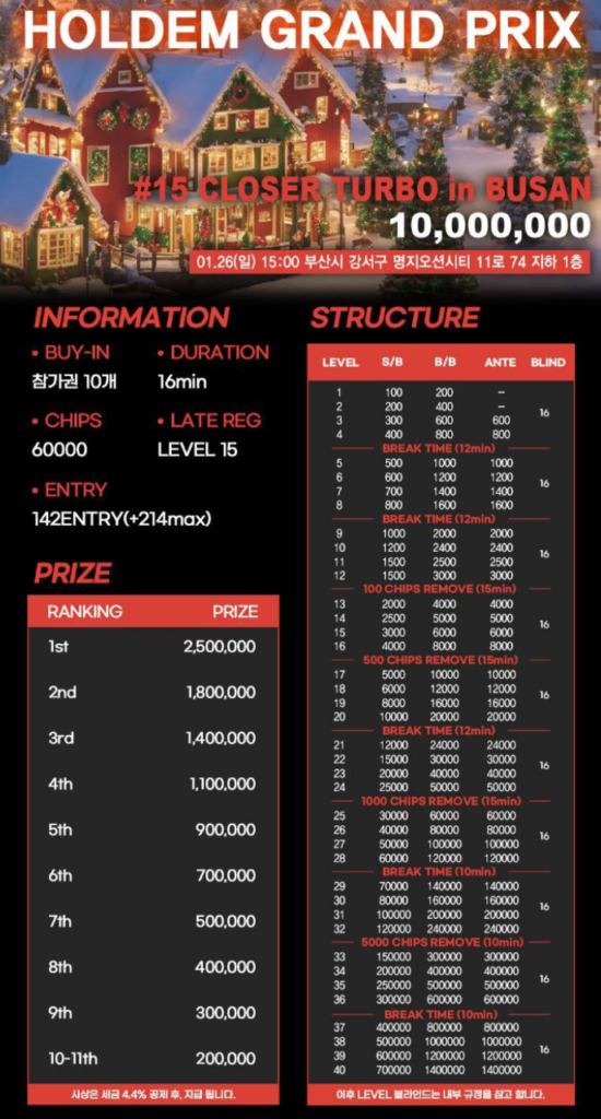 12/14~1/26 홀덤 그랑프리 토너먼트 일정