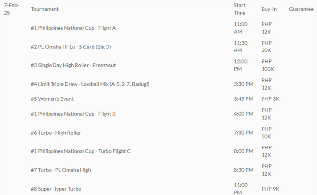 2025년 2월 7일~2월 16일 APT 마닐라 클래식, 필리핀 일정