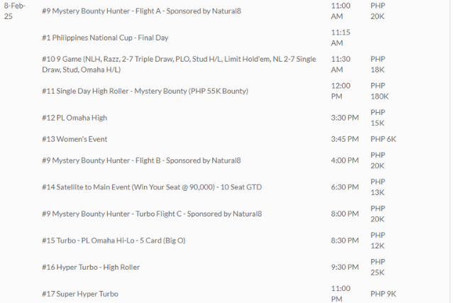 2025년 2월 7일~2월 16일 APT 마닐라 클래식, 필리핀 일정