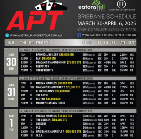 3월 30일~4월 6일 오스트레일리아 포커 투어 브리즈번 일정