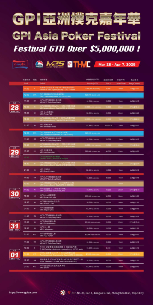 4/28~5/7 GPI 아시아 포커 페스티벌 $5M 보장
