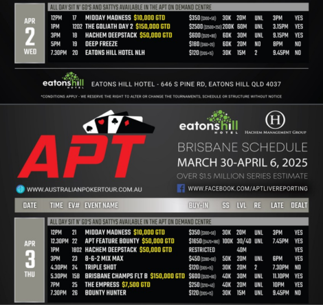 3월 30일~4월 6일 오스트레일리아 포커 투어 브리즈번 일정
