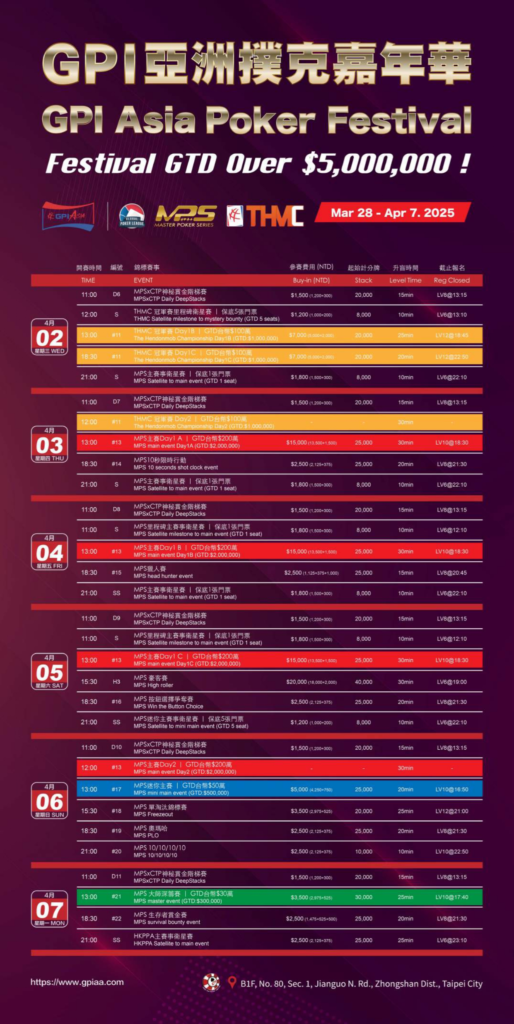 4/28~5/7 GPI 아시아 포커 페스티벌 $5M 보장