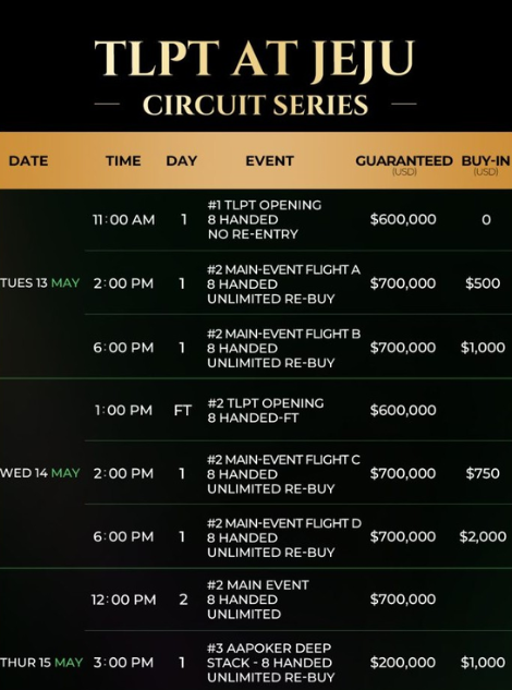 5월 13일부터 5월 22일까지 TLPT 제주 토너먼트 일정
