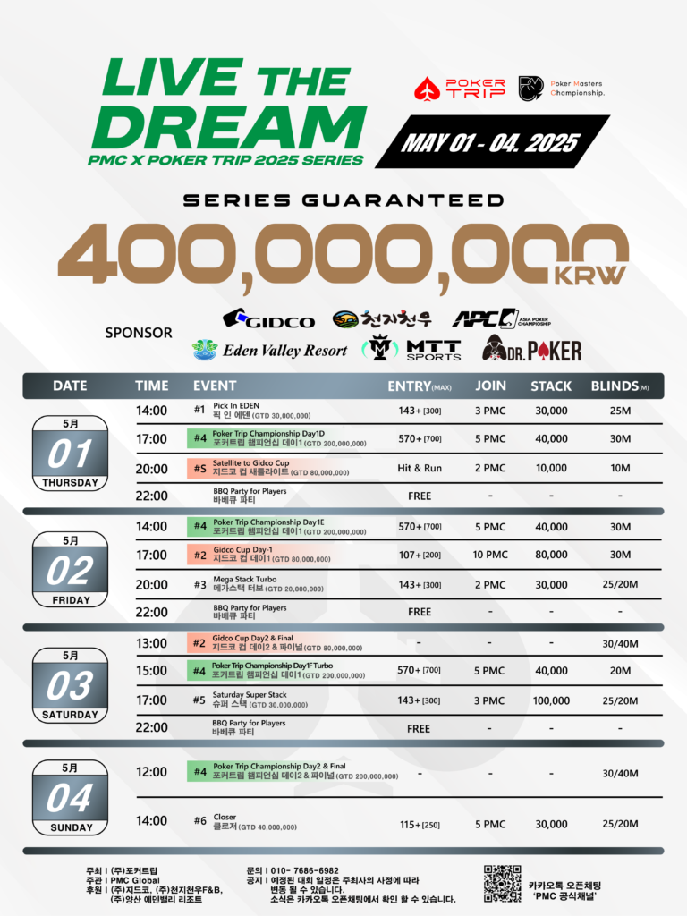 5월 1일~5월 4일 PMC 라이브 더 드림 대회 일정