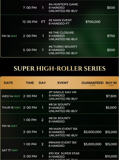 5월 13일부터 5월 22일까지 TLPT 제주 토너먼트 일정