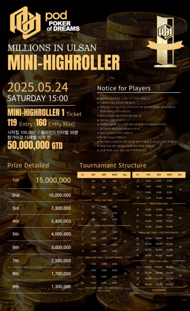 5월 22일~5월 25일 울산 밀리언즈 대회 일정