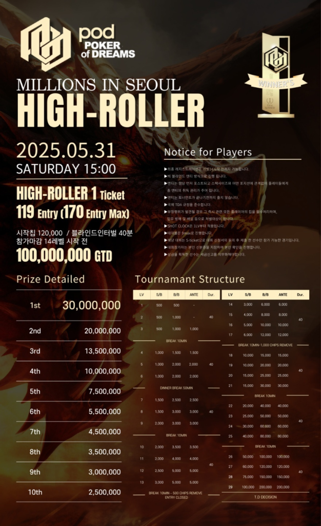 5월 31일 ~ 6월 1일 POD 밀리언스 서울 대회 일정