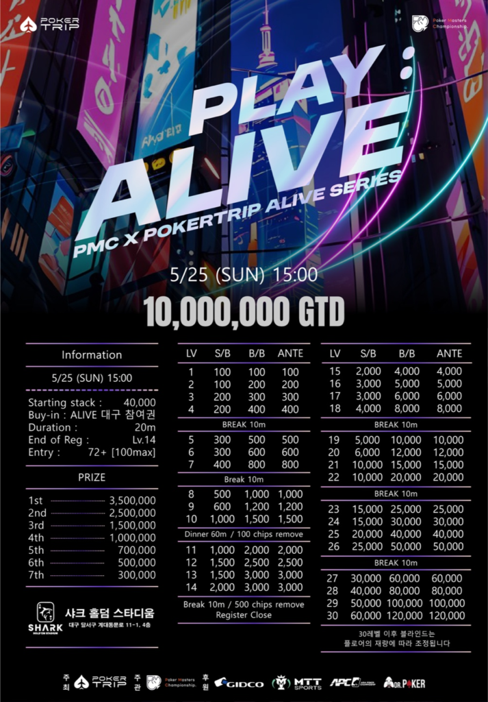 5월 10일 ~ 6월 1일 PMC 플레이: 얼라이브 토너먼트 일정