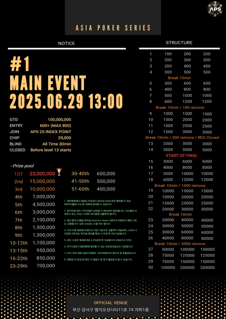 6월 28일~6월 29일 APS 후원 이벤트 대회 일정