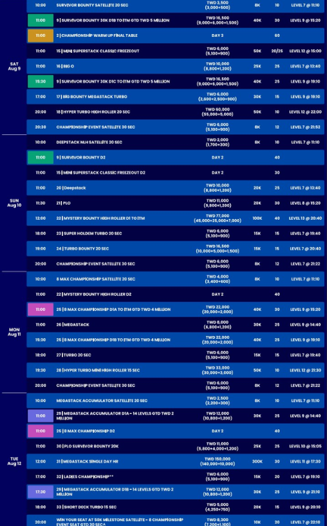 8월 6일 ~ 8월 19일 WPT 프라임 타이완 일정