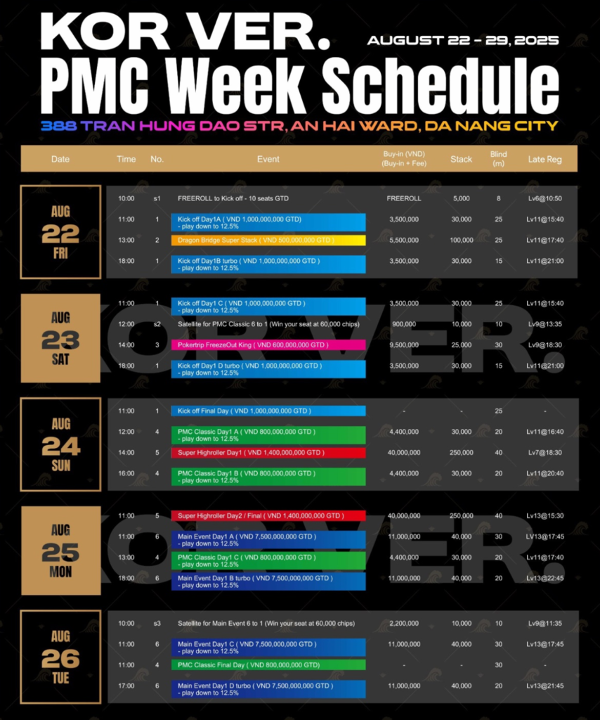 8월 22일 ~ 8월 29일 PMC 주간 일정 VND15억 보장