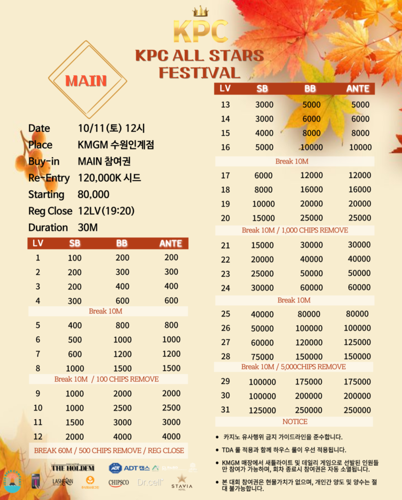 10월 10일~10월 12일 KPC 올스타 페스티벌 일정