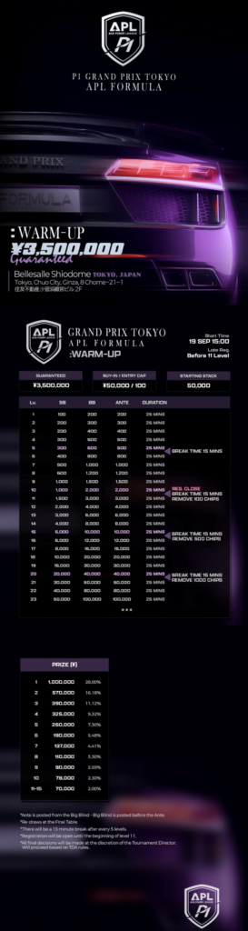 9월 19일부터 9월 23일까지 APLXP1 그랑프리 메인 이벤트 ¥2,000만 보장