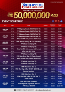 8월 18일부터 8월 26일까지 필리핀 포커 밀리언스 ₱50M 보장