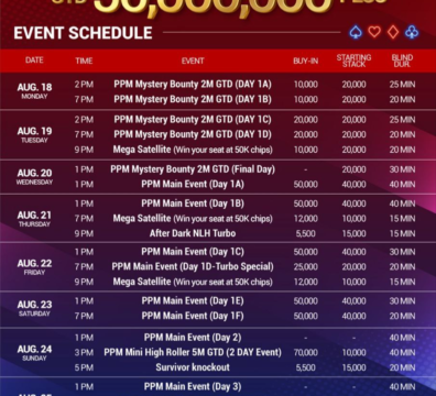 8월 18일부터 8월 26일까지 필리핀 포커 밀리언스 ₱50M 보장