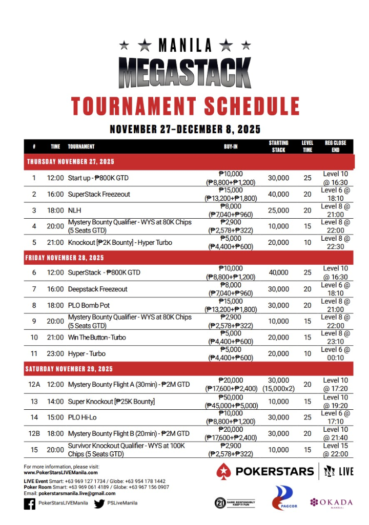 2025년 11월 27일 ~ 12월 8일 포커스타즈 라이브 마닐라 메가스택 23