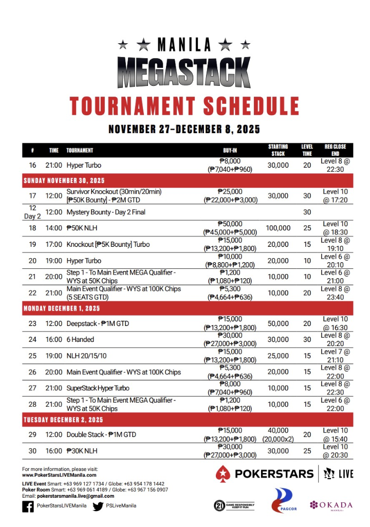 2025년 11월 27일 ~ 12월 8일 포커스타즈 라이브 마닐라 메가스택 23