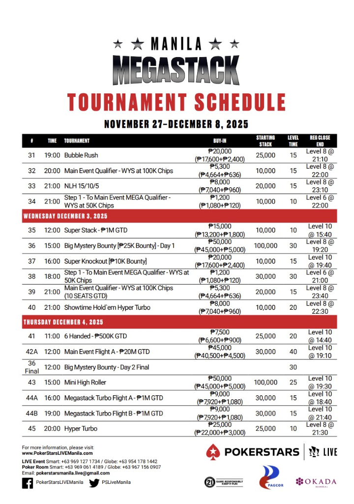 2025년 11월 27일 ~ 12월 8일 포커스타즈 라이브 마닐라 메가스택 23