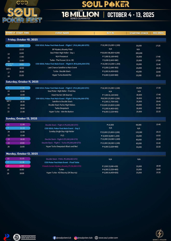 10/4~10/13 시티 오브 드림즈 마닐라에서 열리는 COD 소울 포커 페스트 일정