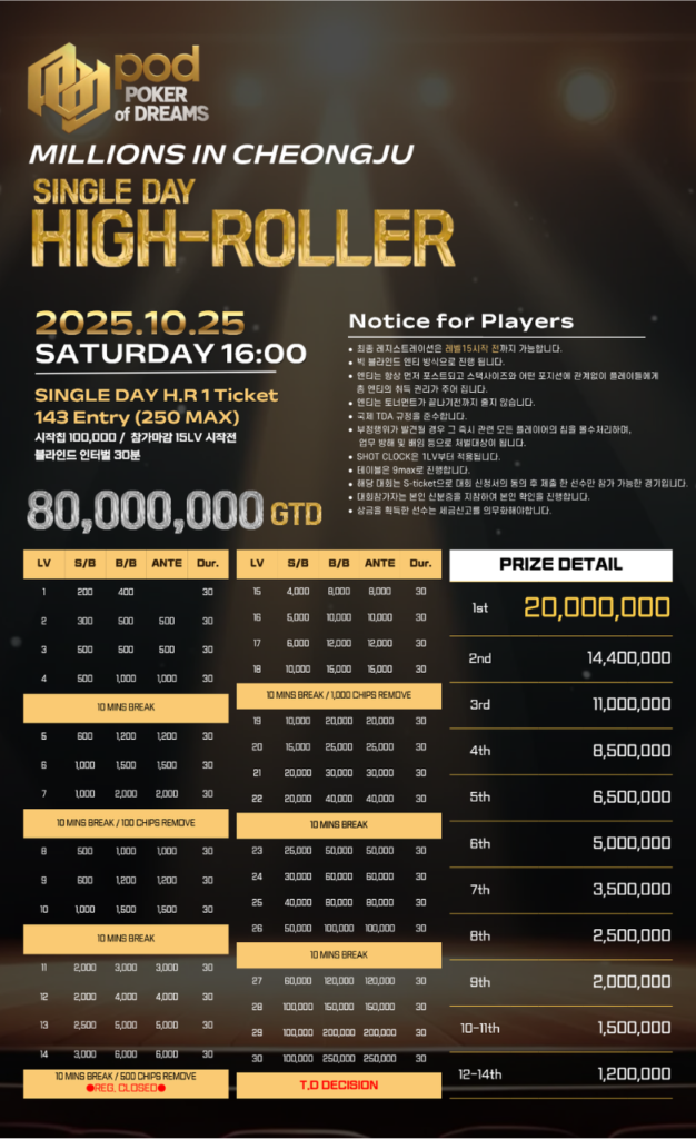 10월 23일~10월 26일 청주에서 열리는 POD 밀리언스 대회 일정