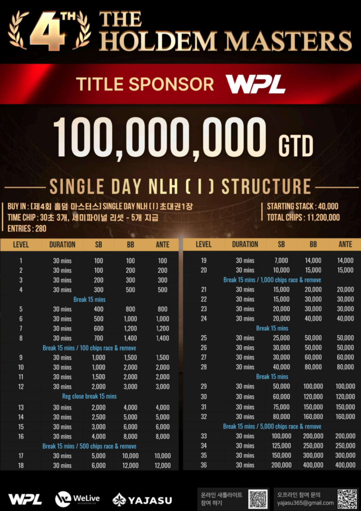 01/11~02/08 제4회 홀덤 마스터즈 토너먼트 일정