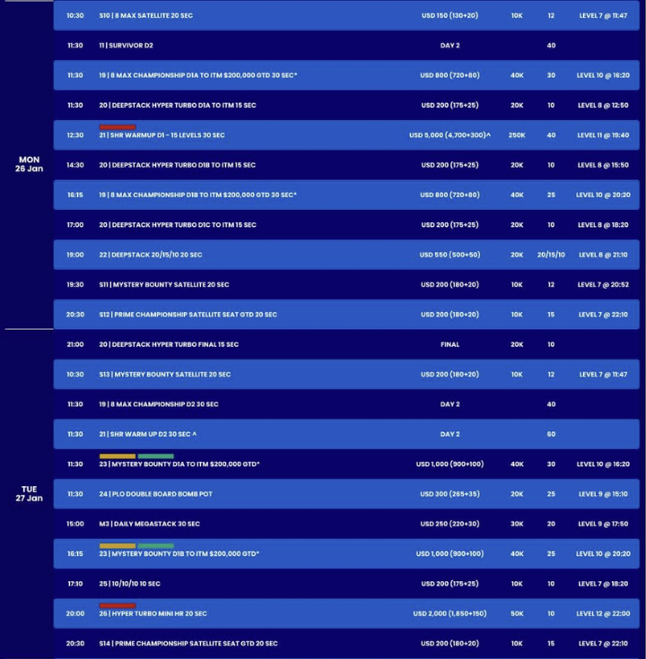 01/21~02/09 나가월드 통합 리조트에서 열리는 WPT 캄보디아