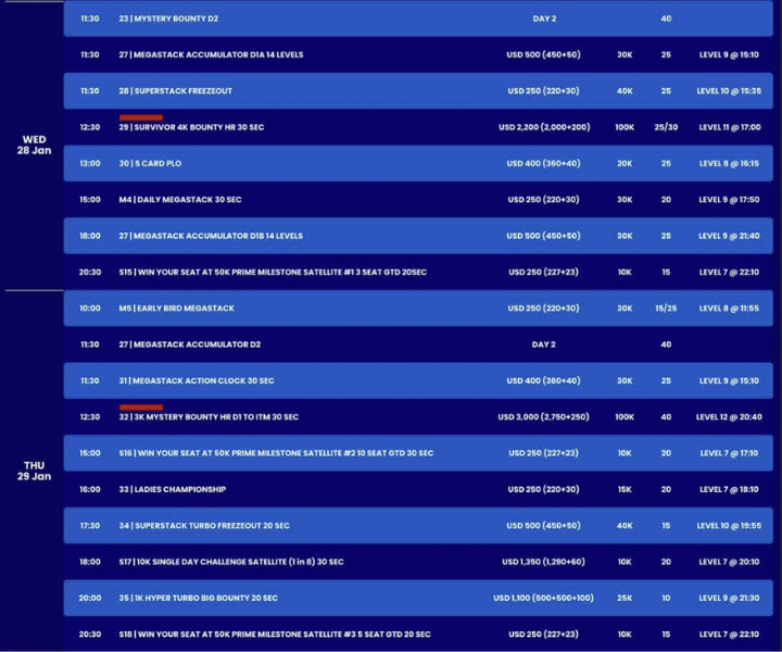 01/21~02/09 나가월드 통합 리조트에서 열리는 WPT 캄보디아