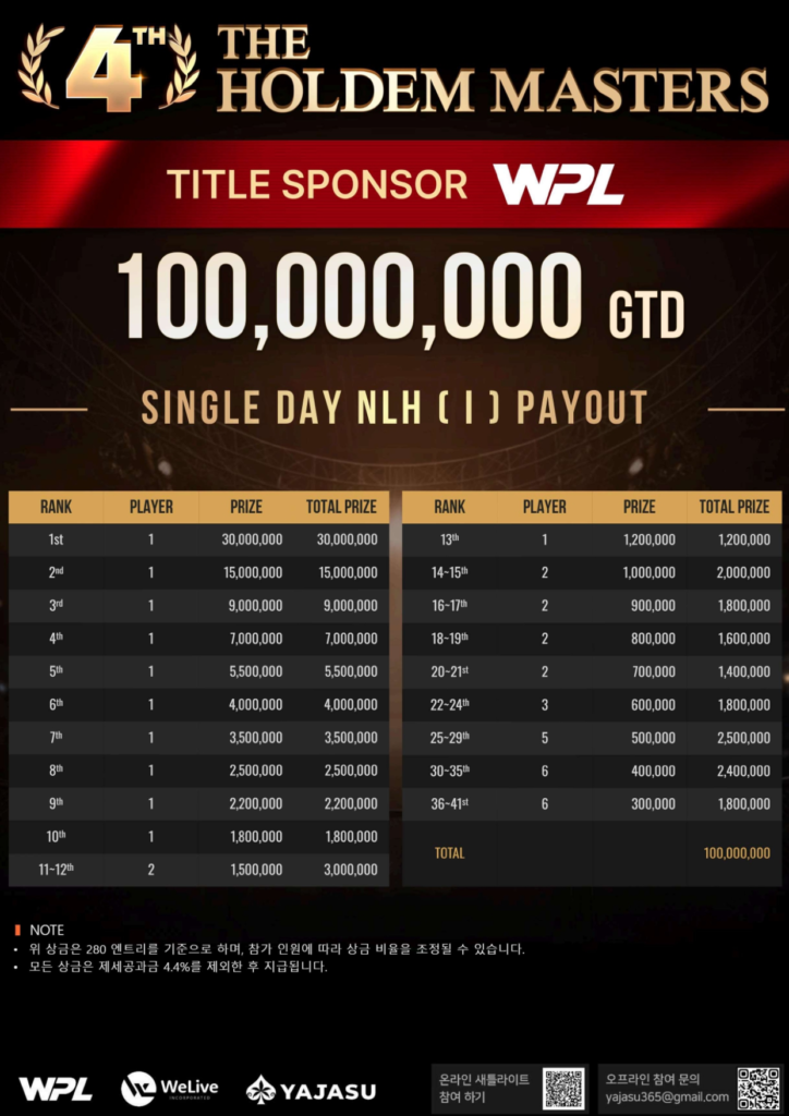 01/11~02/08 제4회 홀덤 마스터즈 토너먼트 일정