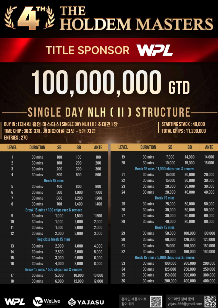 01/11~02/08 제4회 홀덤 마스터즈 토너먼트 일정