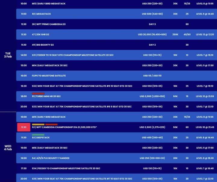 01/21~02/09 나가월드 통합 리조트에서 열리는 WPT 캄보디아