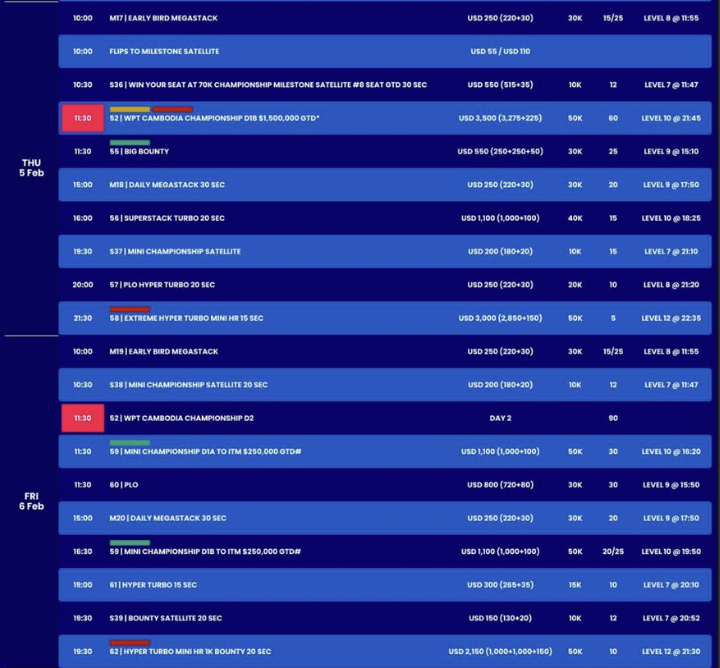 01/21~02/09 나가월드 통합 리조트에서 열리는 WPT 캄보디아