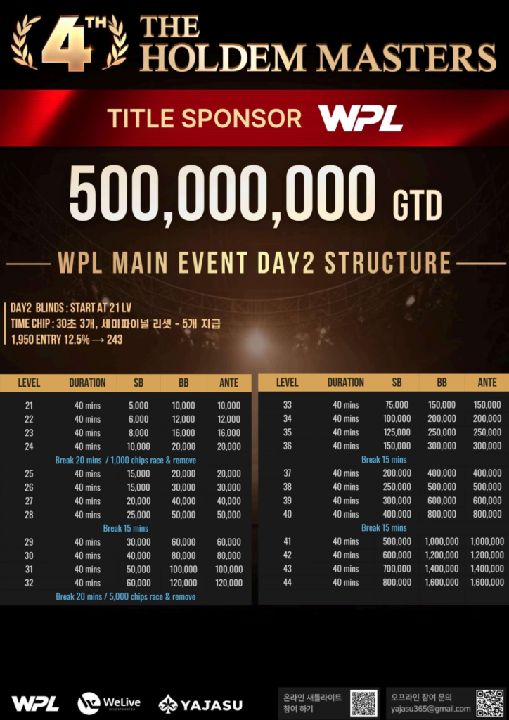 01/11~02/08 제4회 홀덤 마스터즈 토너먼트 일정