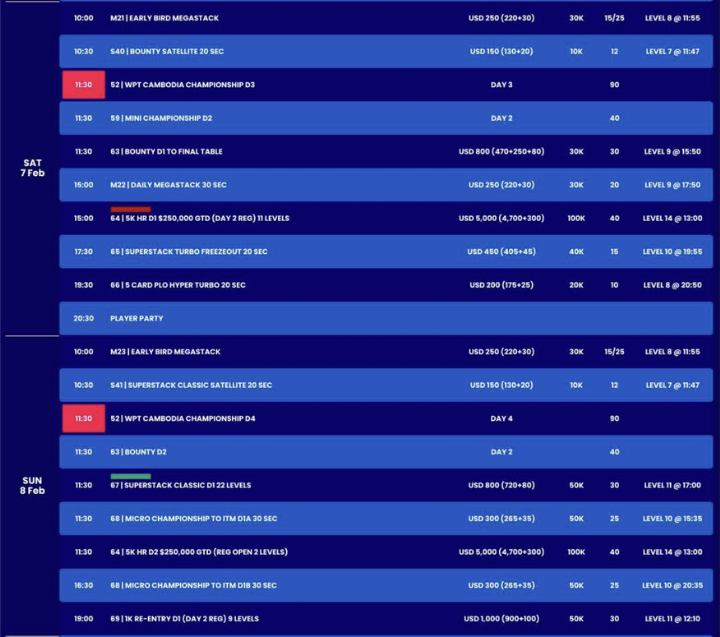 01/21~02/09 나가월드 통합 리조트에서 열리는 WPT 캄보디아