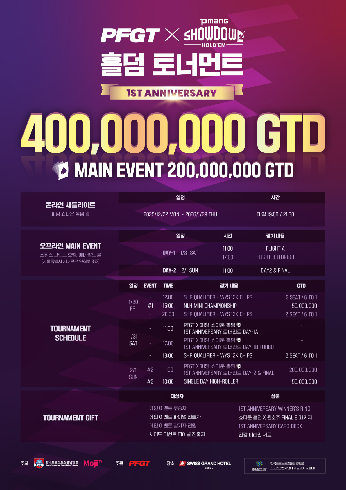 01/30~02/01 PFGT X PMANG 쇼다운 홀덤 토너먼트 1주년